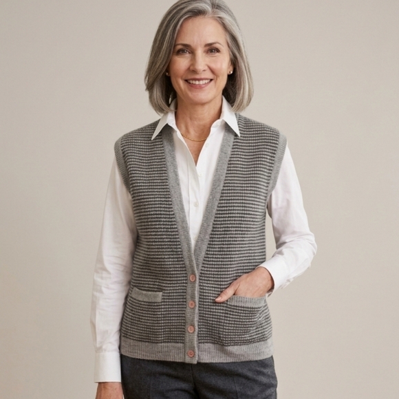 Dior Tops - Christian Dior Vintage Lanswool Angora Gray Knit Women's Sweater Vest Size M